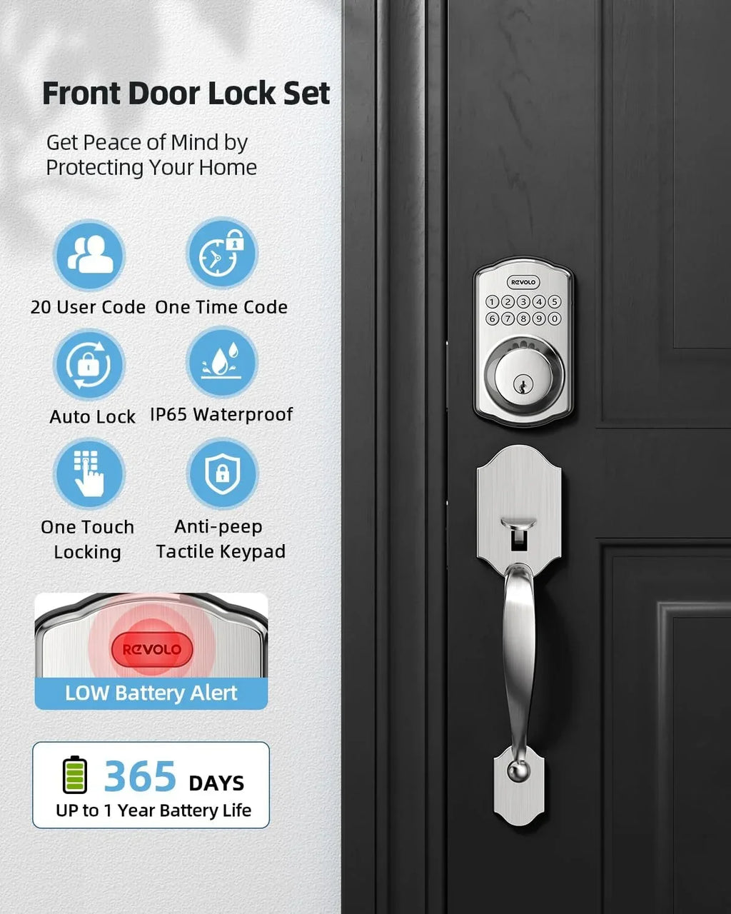 GOURE RE001 Electronic Keypad Deadbolt, Keyless Entry Door Lock, Keyed Entry, Auto Lock, Smart Lock with Handle, Front Door Handle Sets, Anti-Peeking Password, Oil-Rubbed Bronze