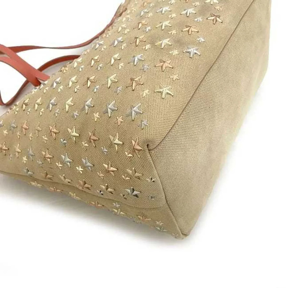 Pre-Owned Jimmy Choo Tote Bag Beige Pink Silver Sarah Studs Star Canvas Leather Women's (Good)