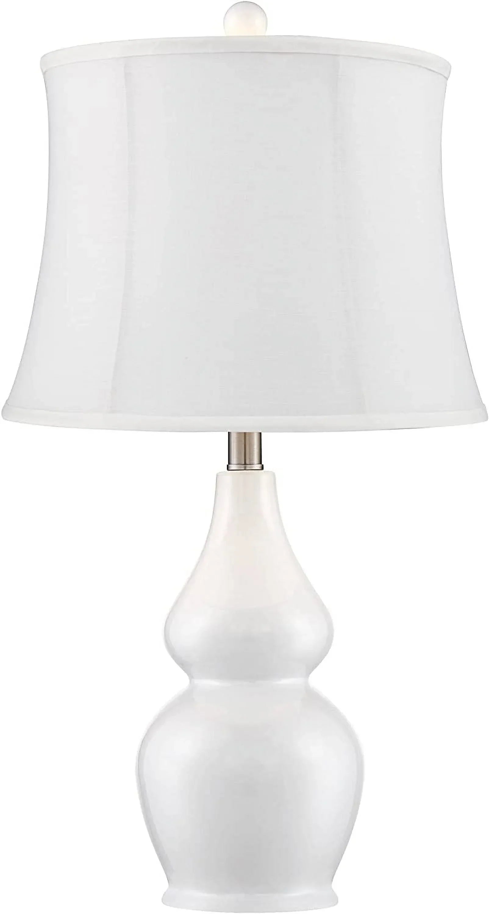 TJUNBOLIFE Lighting Jane Modern Table Lamps 25" Tall  White Ceramic Double Gourd Softback Fabric Tapered Drum Shade for Bedroom Living Room House Home Bedside Nightstand Office Entryw