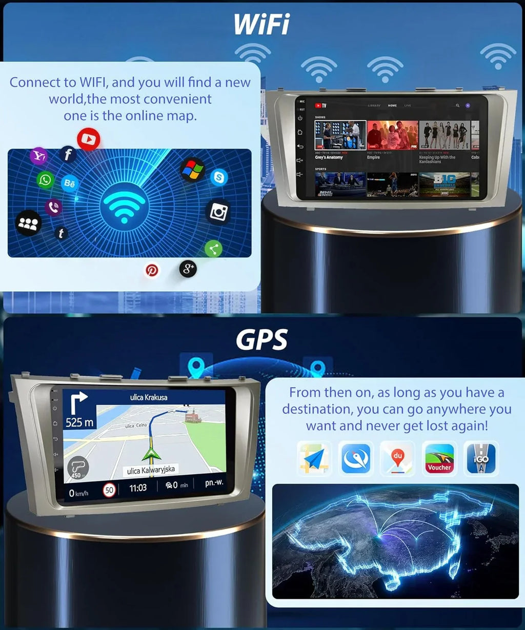 THONZER 2G+32G  Carplay Android Car Stereo for Toyota Camry 2006-2011, 9 Inch Touch Screen Android Auto Car Radio Bluetooth GPS Navigation WiFi SWC FM USB Camry Radio + Backup Camera