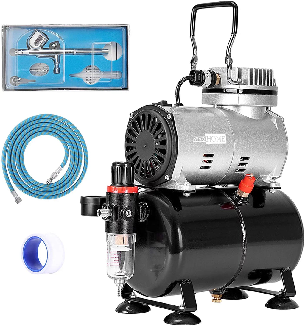 VIVOHOME 110-120V Professional Airbrushing Paint System with 1/5 HP Air Compressor and 1 Airbrush Kit for Tattoo Makeup Shoes Cake Decoration