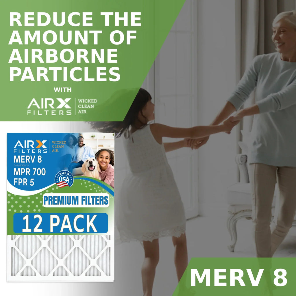 12x12x1 Air Filter MERV 8 Rating, 12 Pack of Furnace Filters Comparable to MPR 700 & FPR 5 - Made in USA by AIRX FILTERS WICKED CLEAN AIR.