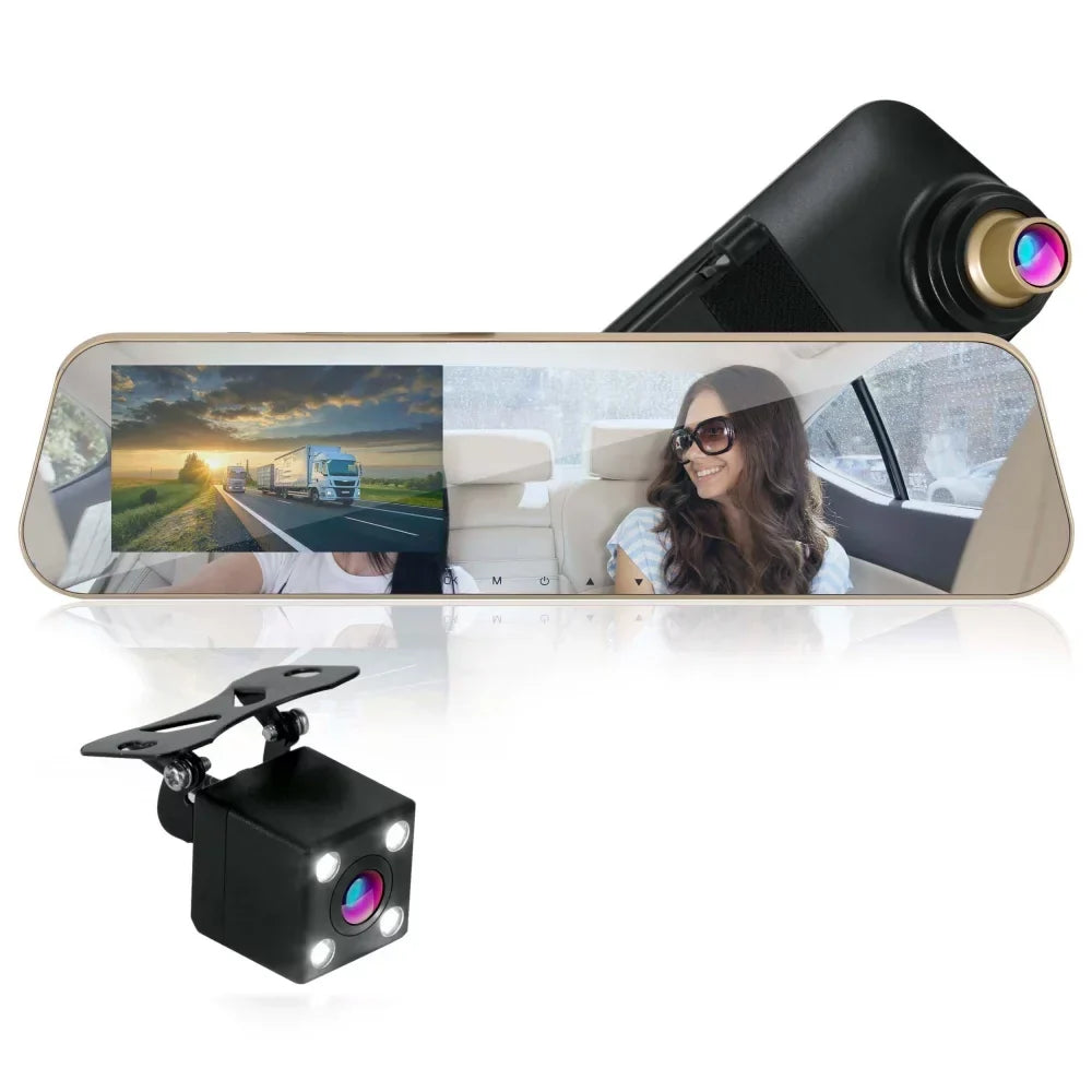 Pyle PLCM4567 - HD 1080p Touchscreen Vehicle Dual DVR Dash Cam - Camera & Monitor System with Waterproof Backup Cam, Night Vision, 4.3’’ Display