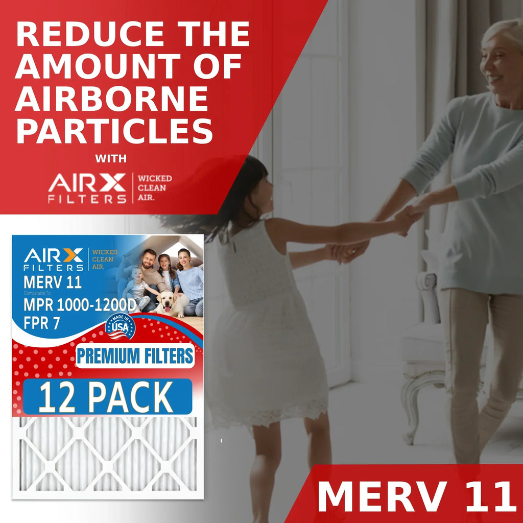 20x36x1 Air Filter MERV 11 Rating, 12 Pack of Furnace Filters Comparable to MPR 1000, MPR 1200 & FPR 7 - Made in USA by AIRX FILTERS WICKED CLEAN AIR.