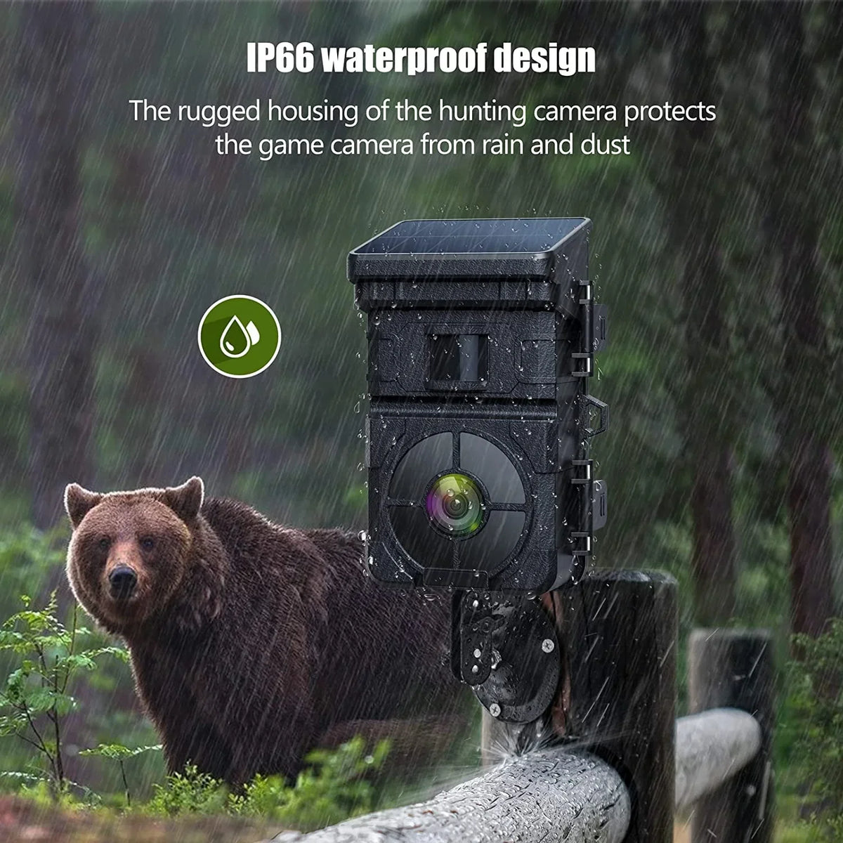 CAMPARK Solar Trail Camera 24MP 1080P Game Camera with 2500mAh Built-in Lithium Battery Rechargeable Night Vision Waterproof IP66 Motion Activated 0.1s Trigger Speed 120°Wide Angle Hunting Cam