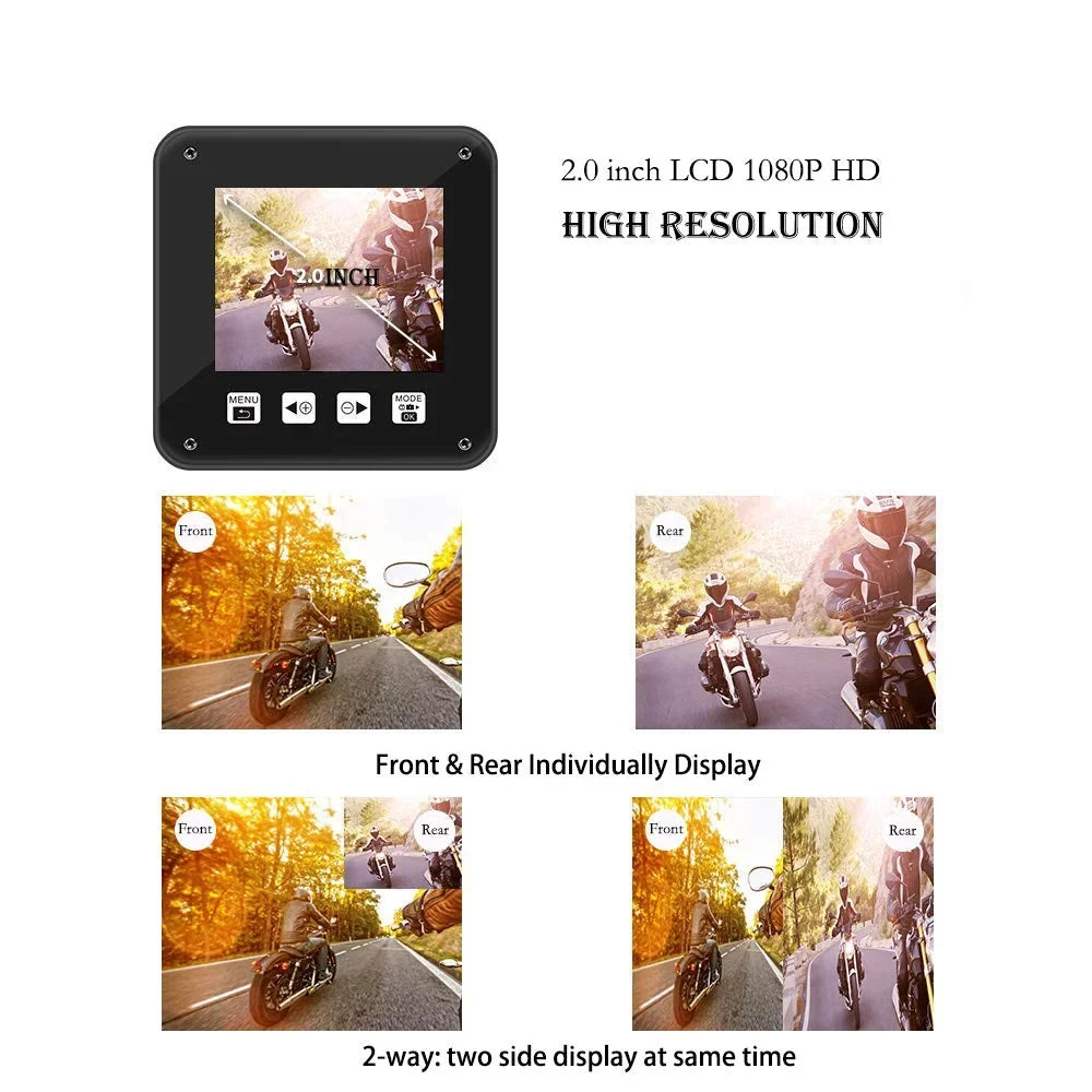 VSYSTO 2 Inch Screen HD 1080P Motorcycle Dash Cam, Full Body Waterproof SonyIMX307 150° Wide Angle Fish Eye Lens Front and Rear Camera, WDR, Night Vision, Loop Recording, G-sensor