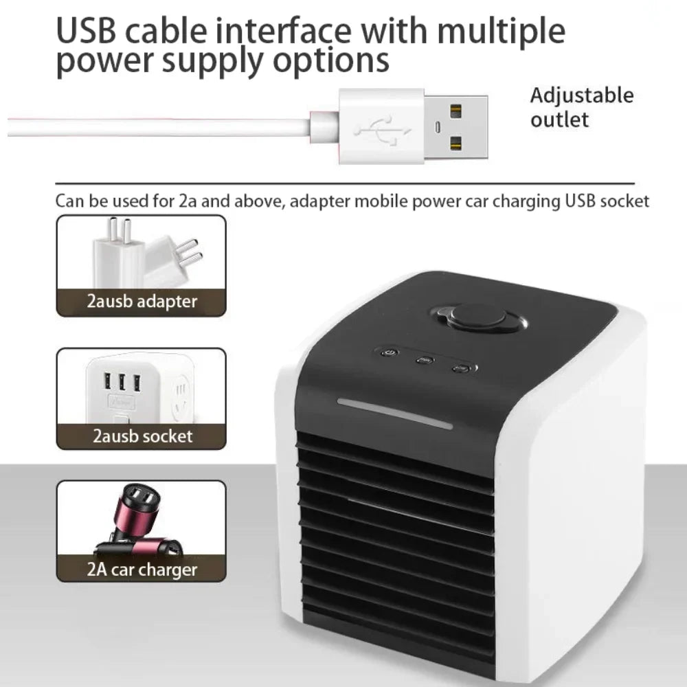 Portable Air Conditioner, Mini Evaporative Air Cooler, Personal Rechargeable USB Fan, Quiet Desk Fan with 2 Speeds for Home Room Office