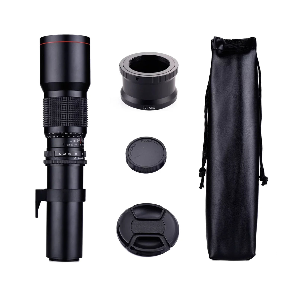 Aibecy 500mm F/8.0-32 Multi Coated Super Telephoto Lens Manual Zoom + T-Mount to NEX E-Mount Adapter Ring Kit Replacement for Sony A9 A7 A7R A7S A5000 A6000 A6500 NEX-7 NEX-5 NEX-6 Cameras