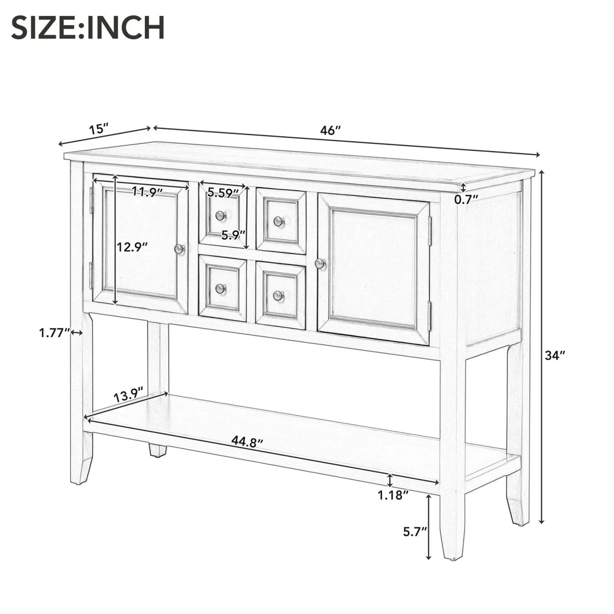 TREXM Cambridge Series Ample Storage Vintage Console Table with Four Small Drawers and Bottom Shelf for Living Rooms  Entrances and Kitchens (Espresso  OLD SKU  WF190263AAP)