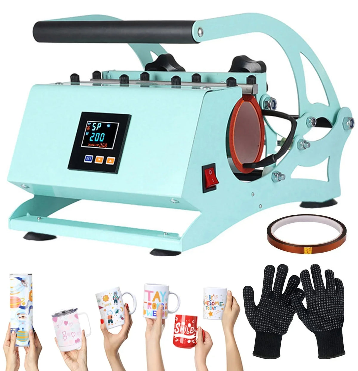 Sublimation Mug Press Machine, Tumbler Heat Press for Straight Tumblers 20OZ Mugs, Cup Baking Machine, DIY Heating Transfer Print with Temperature Time Setting,Green