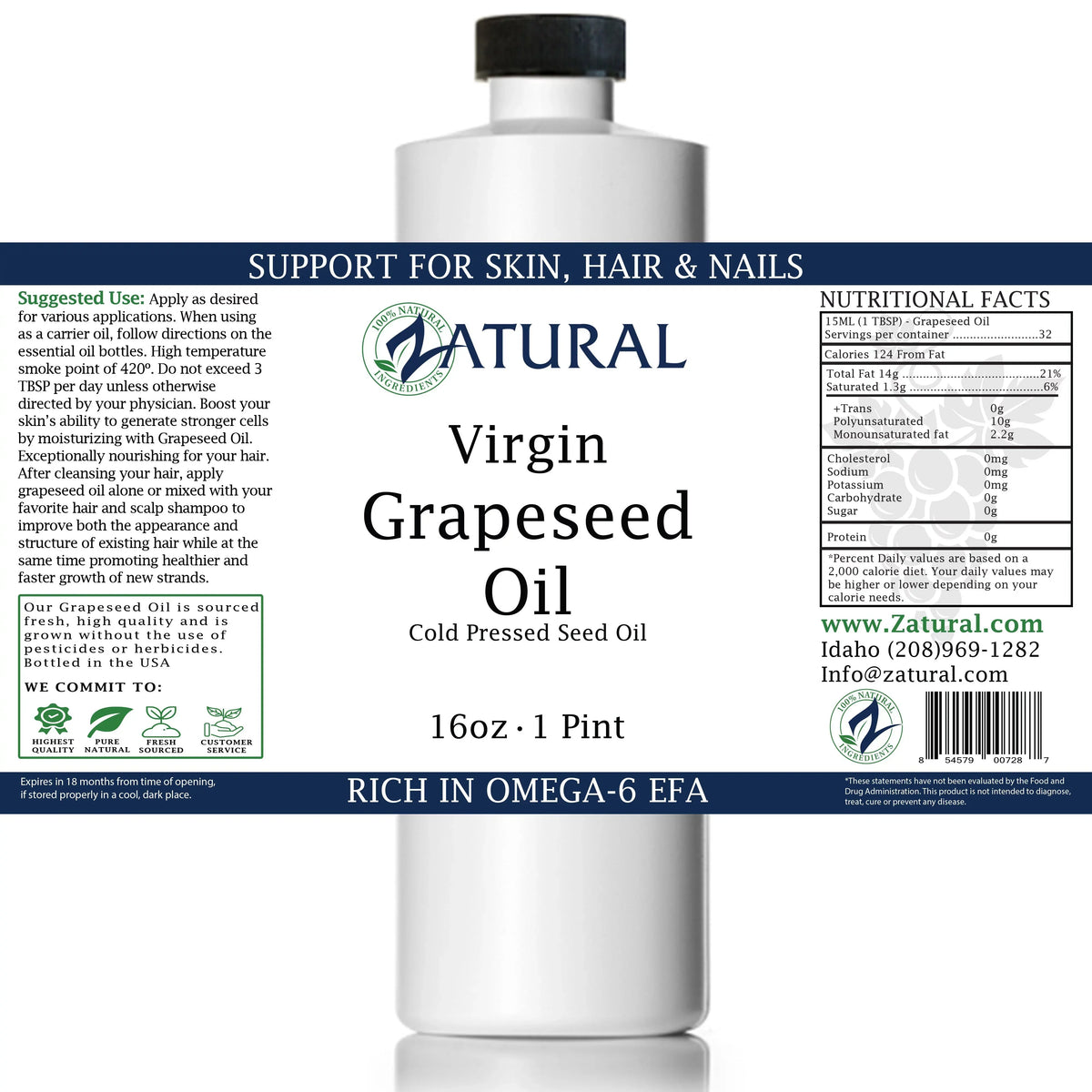 GrapeSeed Oil-Cold Pressed, Virgin, Undiluted, 100% Pure Grape Seed Oil (128 Ounce (1 Gallon))