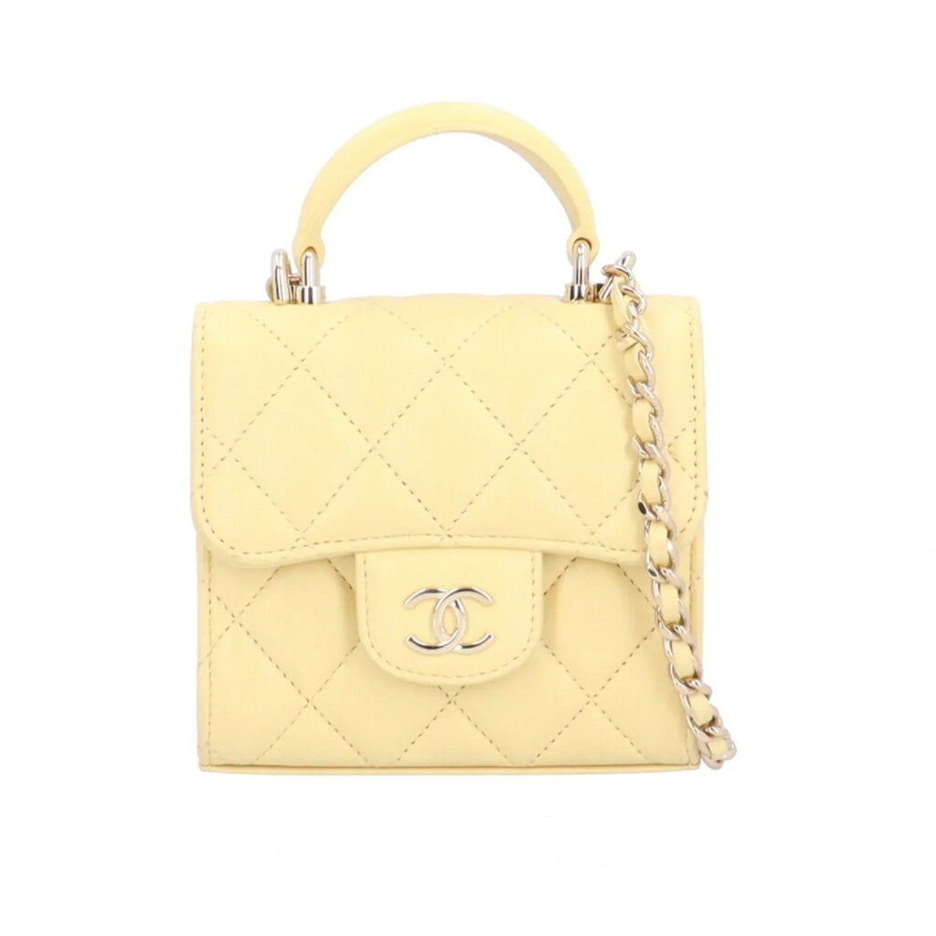 Pre-Owned CHANEL Matelasse Shoulder Bag Lambskin AP2682 Yellow Women's (Good)
