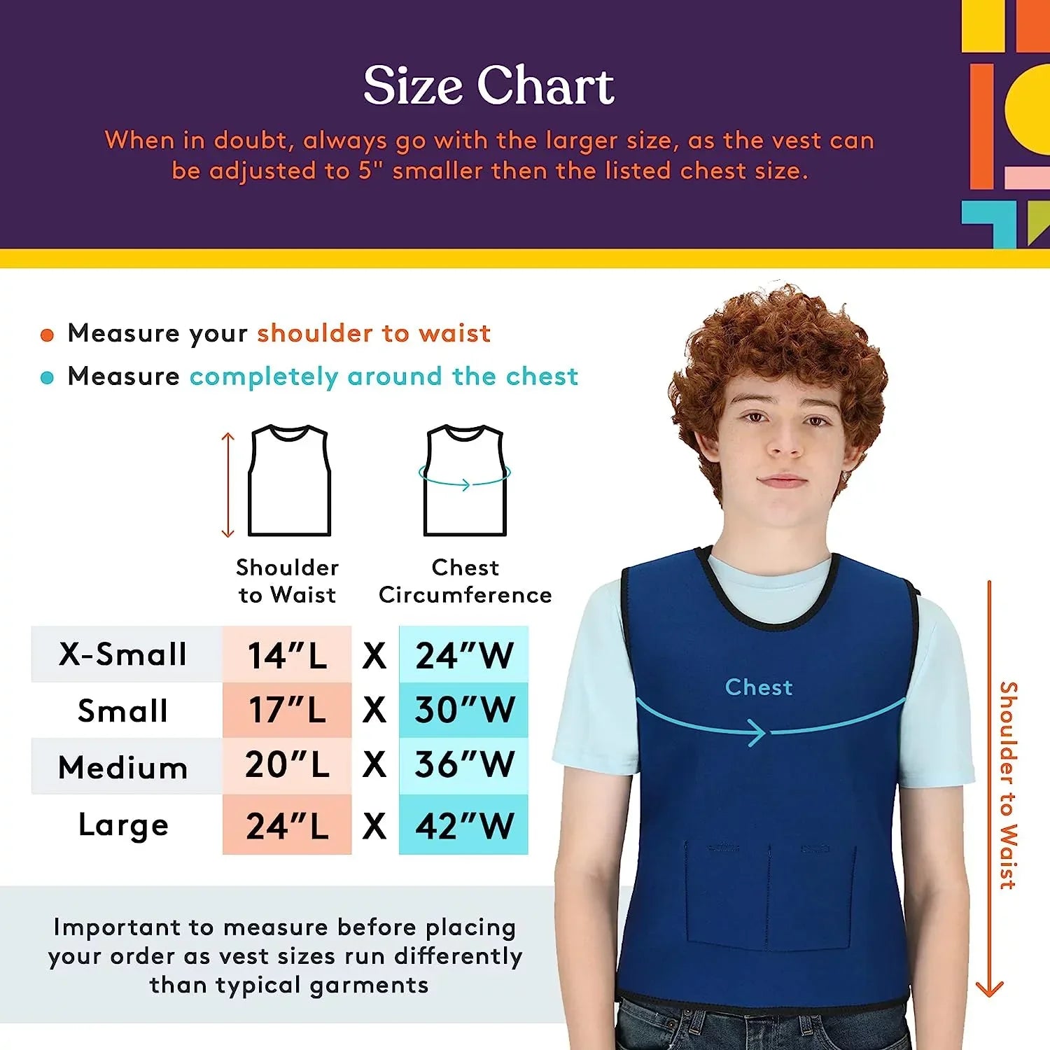 Special Supplies Weighted Sensory Compression Vest for Kids with Processing Disorders, ADHD, and Autism, Calming and Supportive with Adjustable Weight Fit (Large 24x42 inches)