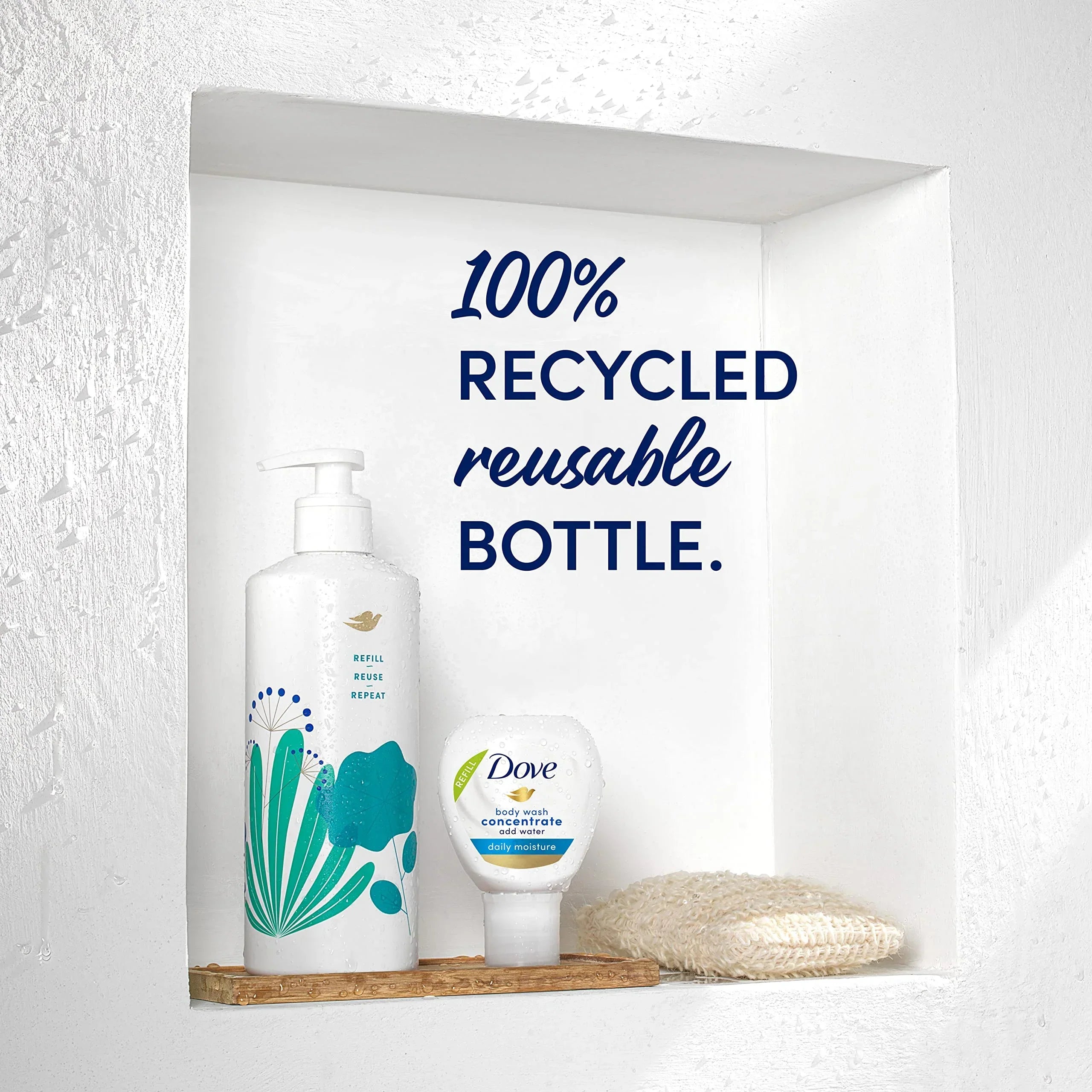 Dove Concentrate Refills (X2) And 100 Percent Recycled Reusable Bottle For Instantly Soft Skin Daily Moisture Starter Kit For Lasting Nourishment Body Care 4 Fl Oz (Makes 16 Fl Oz).