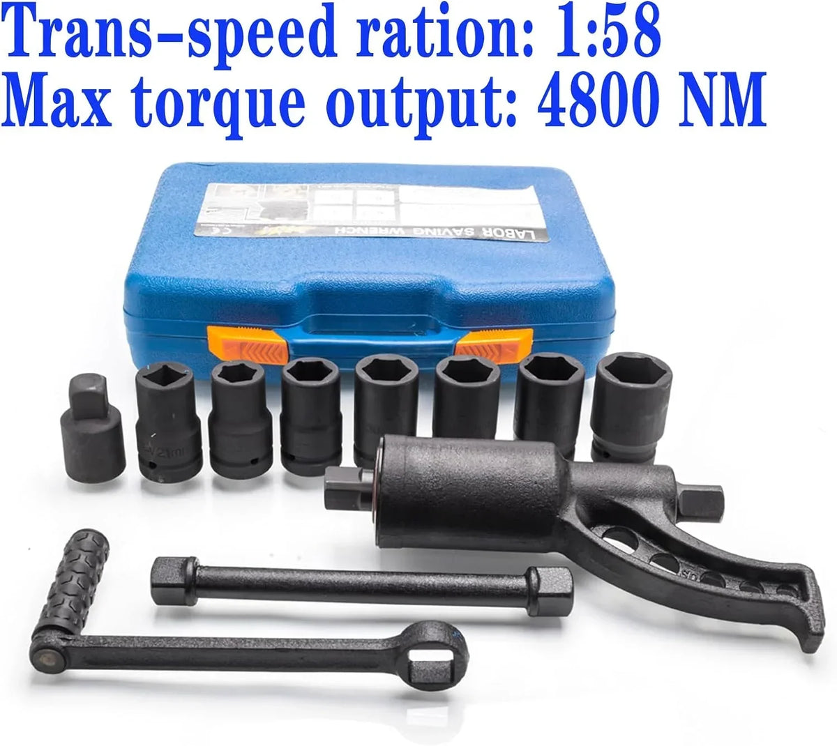 1:58 Heavy Duty Torque Multiplier Set 4800 NM Lug Nut torque Set Lugnut Remover with Case Labor Saving Tool 8pcs Socket Black