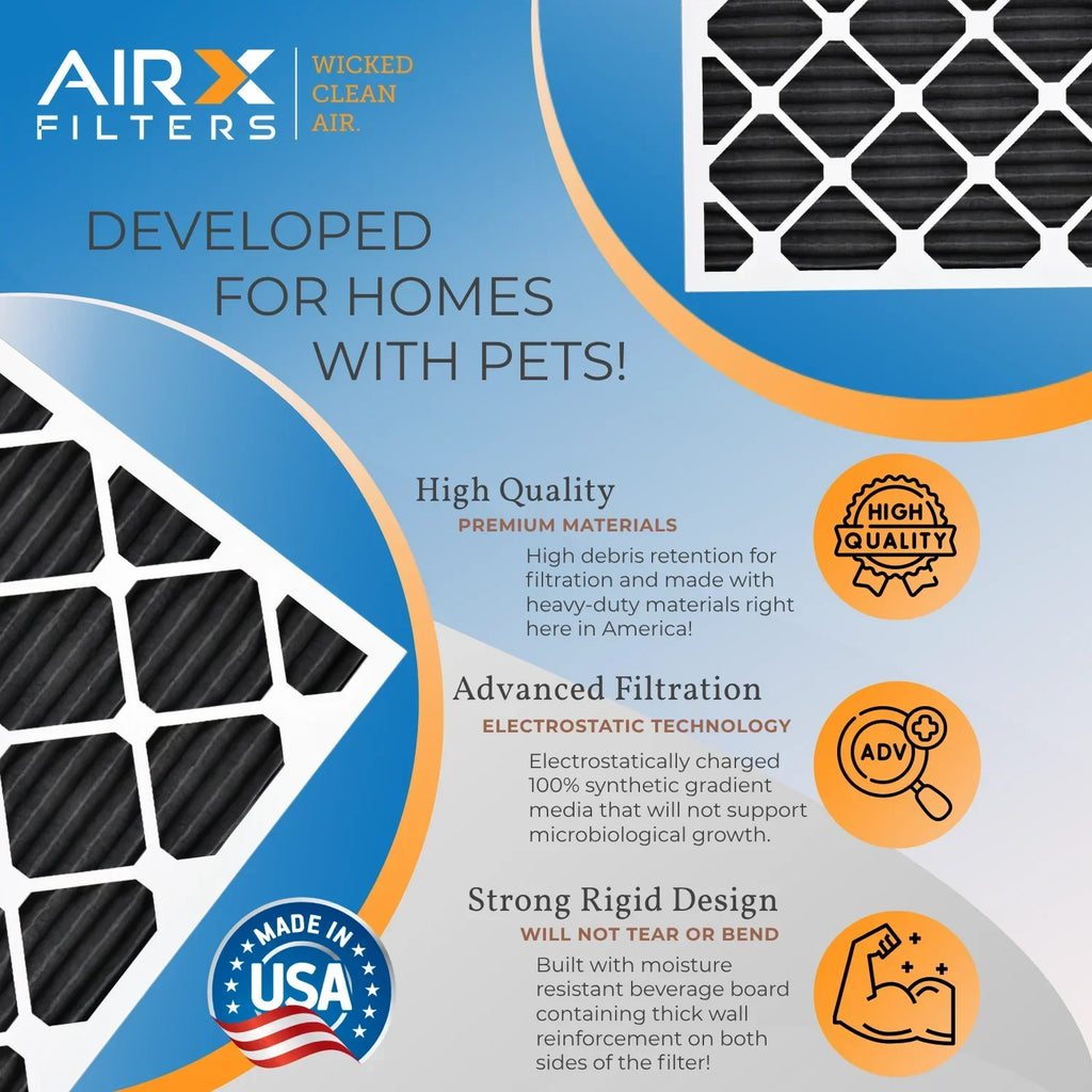 14x14x1 Air Filter MERV 8 Rating, 12 Pack of Furnace Filters Comparable to MPR 700, FPR 5, Pet Odor Retention Filters - Made in USA by AIRX FILTERS WICKED CLEAN AIR.