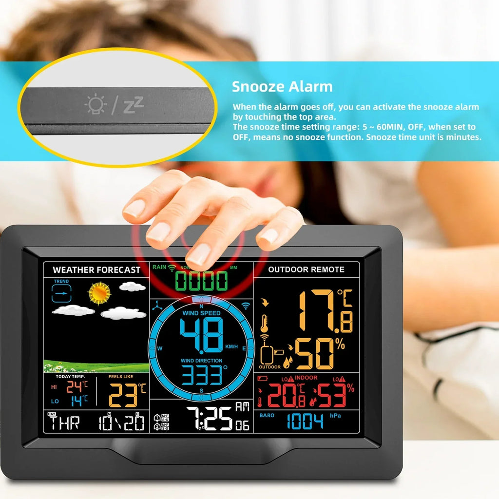 Suzicca Wireless Weather Station Indoor Hygrometer Thermometer Temperature Backlit Humidity Display  Digital Weather Forecast Station Clock Alarm Clock with Sensor USB Port