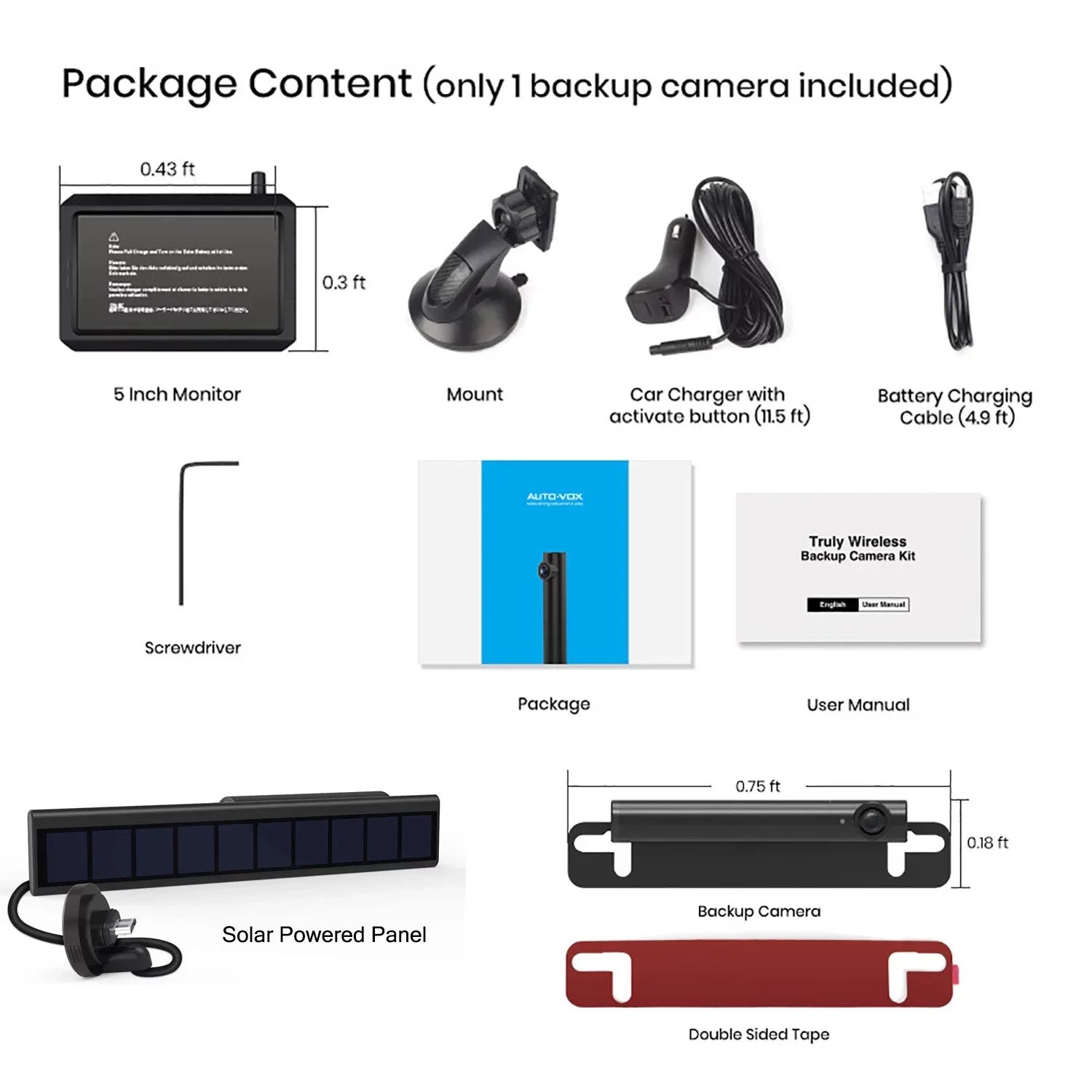 Auto-Vox Solar Wireless Backup Camera for Campervans, 2 Channel Wireless License Plate Back Up Rear View Camera with Solar Panel for Trucks Trailers (TW1)