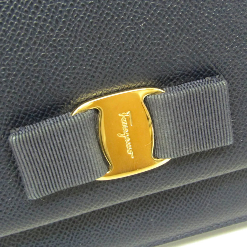 Pre-Owned Salvatore Ferragamo Vara AU-21 0011 Women's Leather Shoulder Bag Navy (Good)