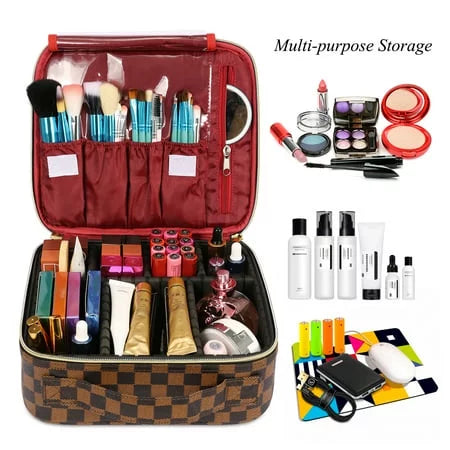 ZBH Travel Makeup Train Case Make Up Cosmetic Organizer Bag Makeup Tool Storage with Adjustable Compartments for Women Makeup Brush Toiletry Jewelry Digital Accessories