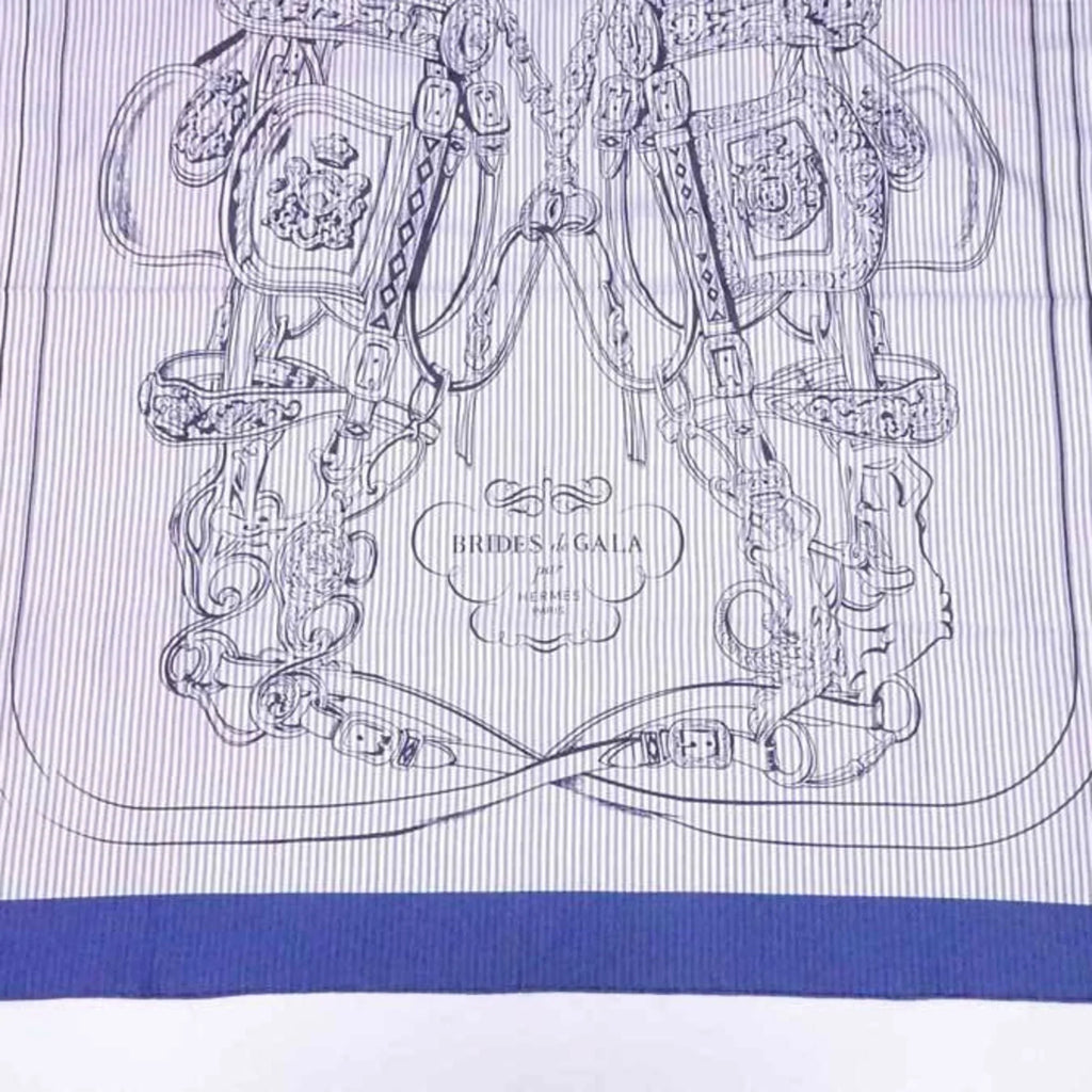 Pre-Owned Hermes HERMES scarf Carre 90 BRIDES de GALA silk navy x white ladies (Good)