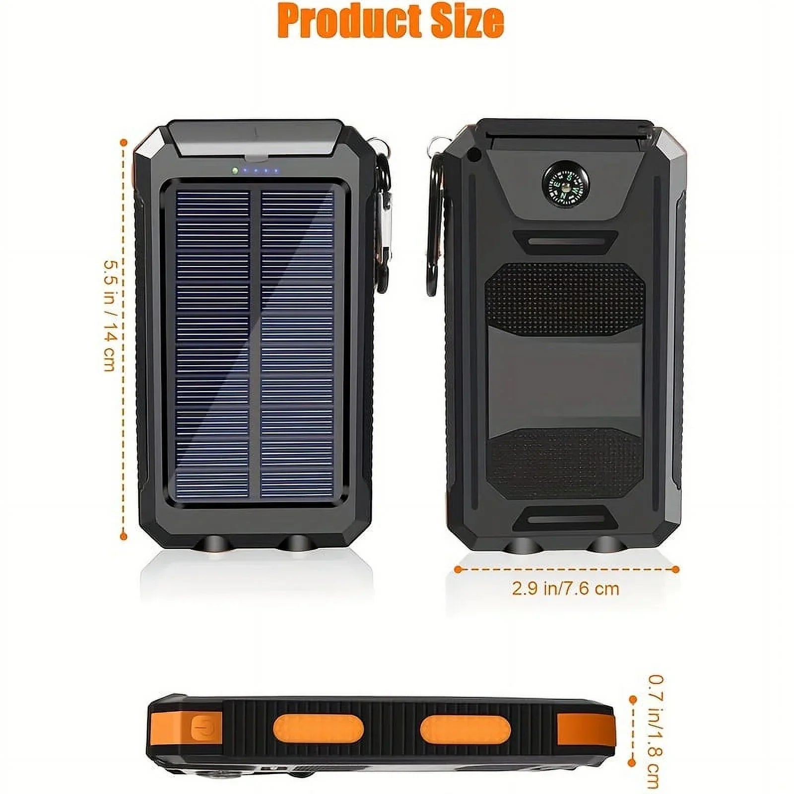 10000mah Portable Solar Mobile Power Charger Waterproof Solar Mobile Power Panel Charging Bank With Built-in Compass And Hook