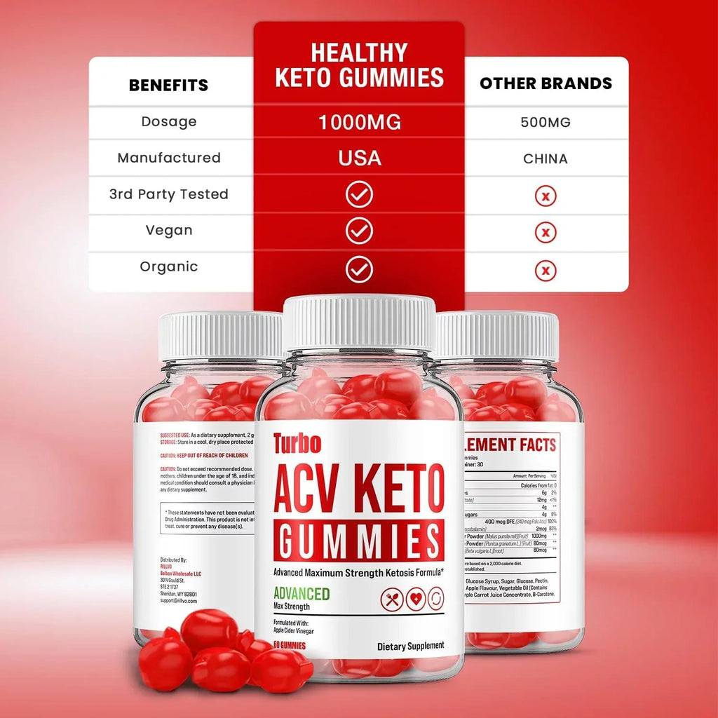 3 Pack Turbo ACV Keto Gummies Turbo ACV + Keto Advanced Keto Formula Plus Apple Cider Vinegar Keto Gummies Dietary Supplement B12 Beet Root Juice Men Women 180 Gummies