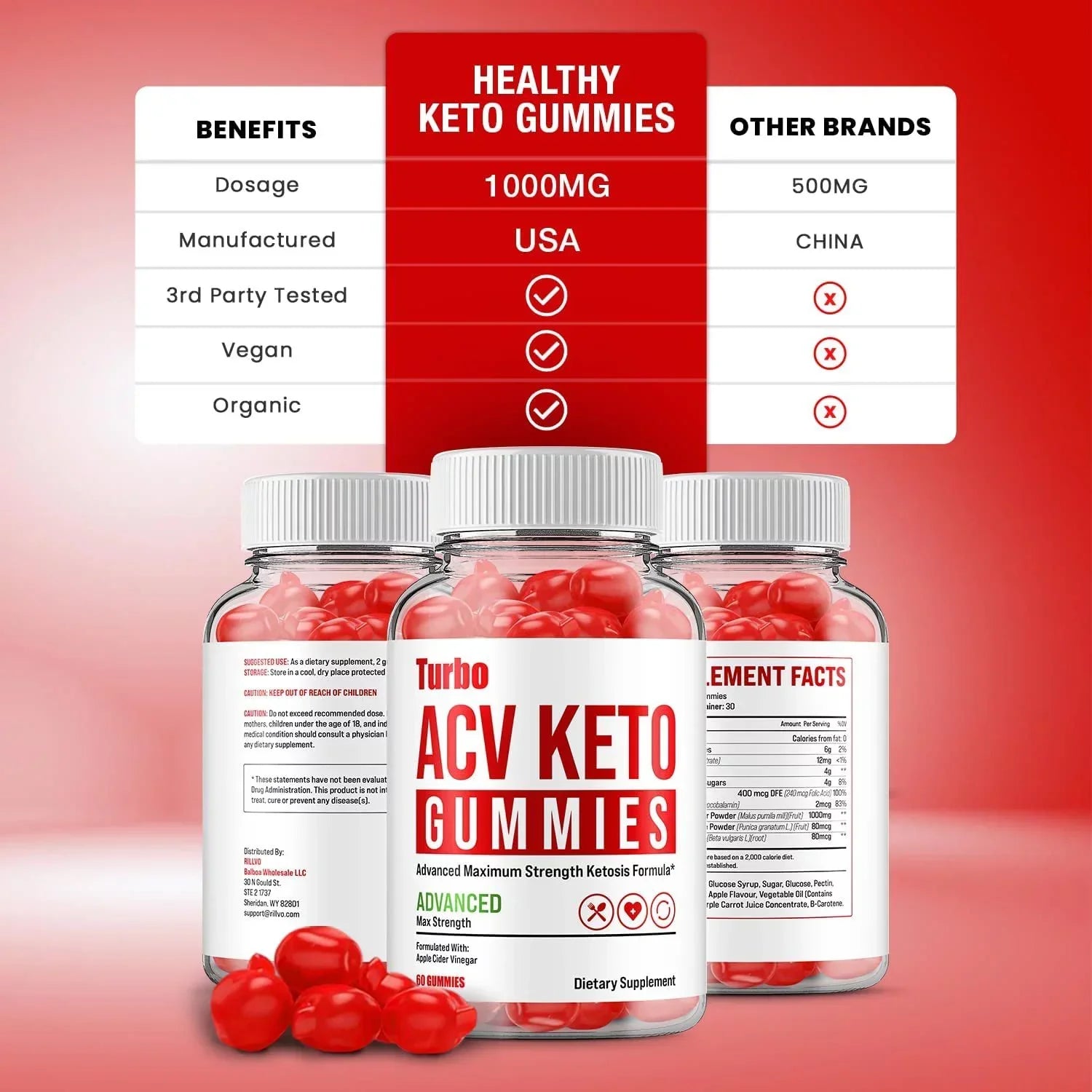 3 Pack Turbo ACV Keto Gummies Turbo ACV + Keto Advanced Keto Formula Plus Apple Cider Vinegar Keto Gummies Dietary Supplement B12 Beet Root Juice Men Women 180 Gummies