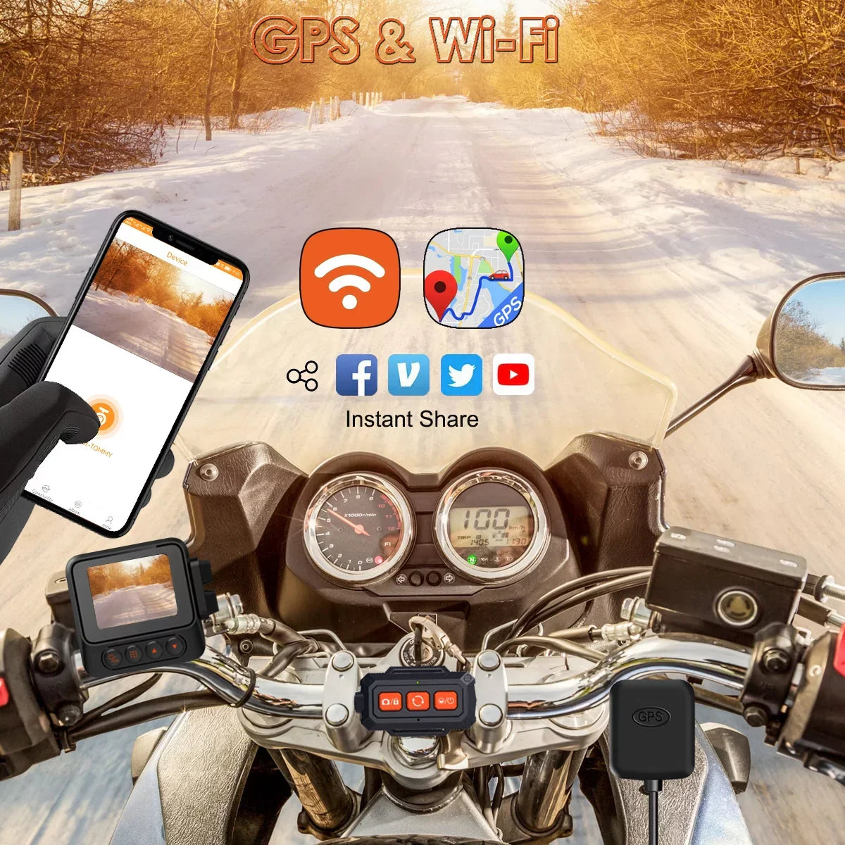 ZOMFOM MD20 Dual 2K 30fps/1080P 60fps Motorcycle Camera, All Waterproof Dash Cam 2'' LCD Front and Rear 150° Wide Angle with Wired Remote, Wi-Fi, GPS, EIS and Race Mode, Max up to 256GB