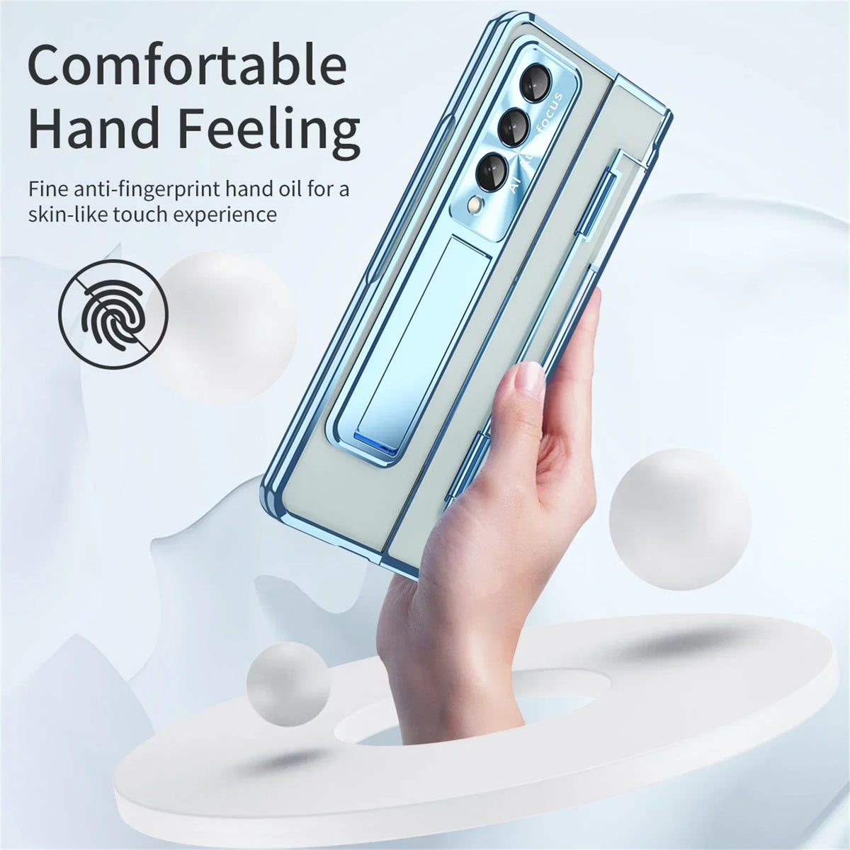 TECH CIRCLE Galaxy Z Fold 3 Case, Ultra-Thin Luxury Perfect Clear Plating Hard PC Crystal Transparent Kickstand Cover Anti-Scratch Shockproof Protection Case for Samsung Galaxy Z Fold 3 5G, Blue
