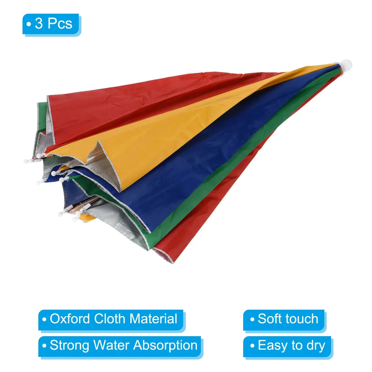 Uxcell OD 27.2" Umbrella Hat, 3Pcs Oxford Fabric Folding Single Layer Sun Rain Cap with Head Strip, Multicolor