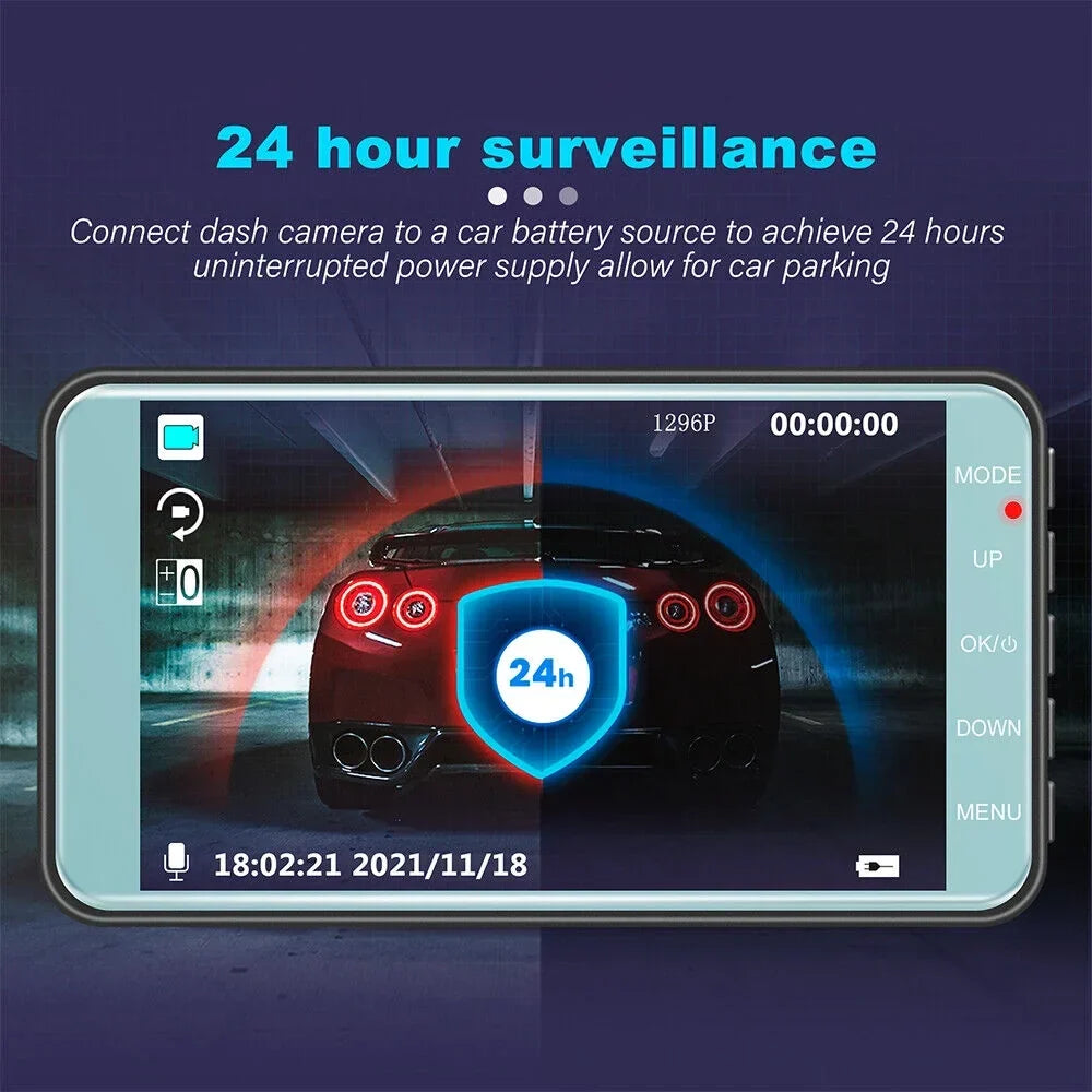 Onemayship HD 1080P Car Dual Lens Dash Cam 4" DVR Recorder Front & Rear Camera Night Vision