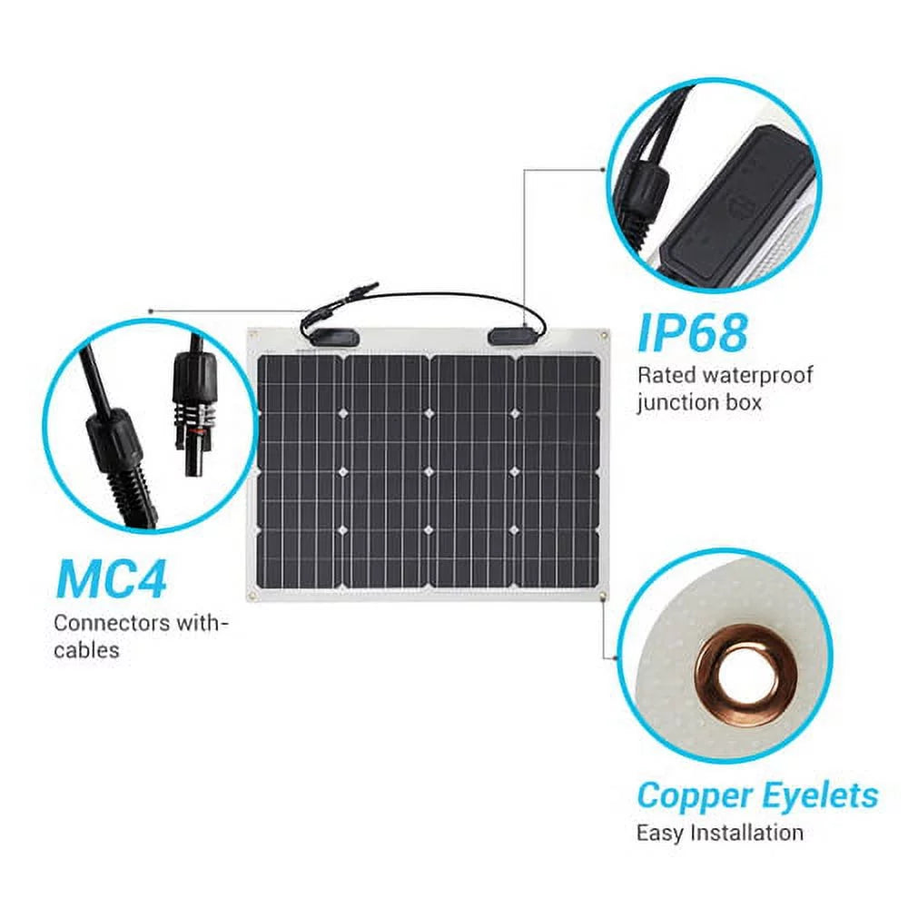 Renogy Flexible Solar Panel 50 Watt 12 Volt Monocrystalline Flexible Bendable Mono Off-Grid Charger for Marine RV Cabin Van Car Uneven Surfaces
