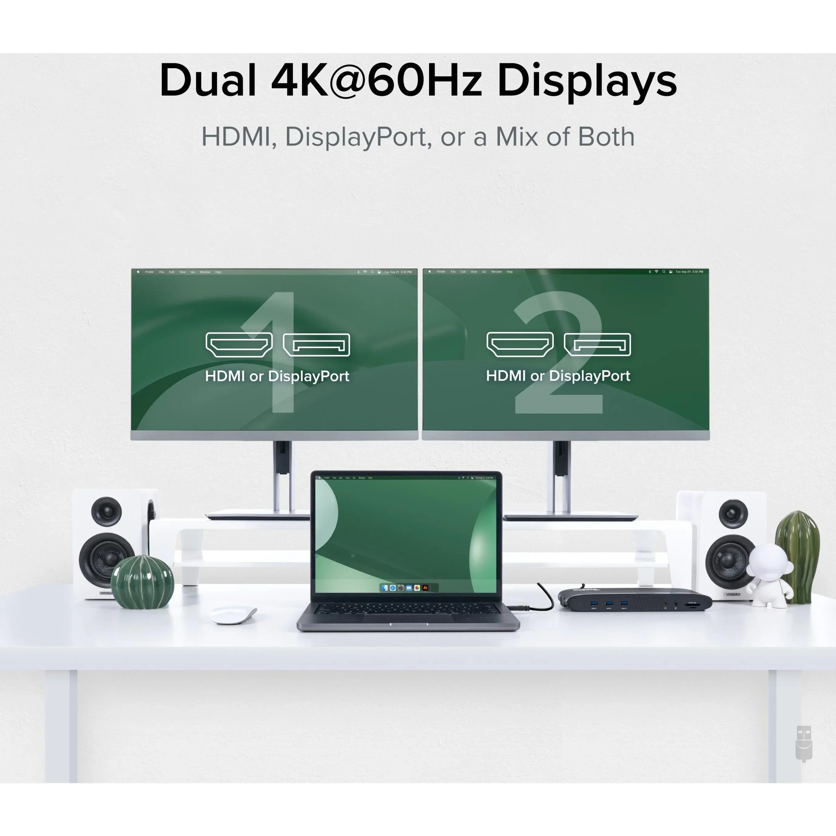 Plugable 13-in-1 USB C Docking Station Dual Monitor, 100W Charging, Dual 4K Displays 2x HDMI or 2x DisplayPort, Compatible with Mac, Windows, Thunderbolt 3 / 4, USB-C (5x USB, Ethernet, SD Card Reader
