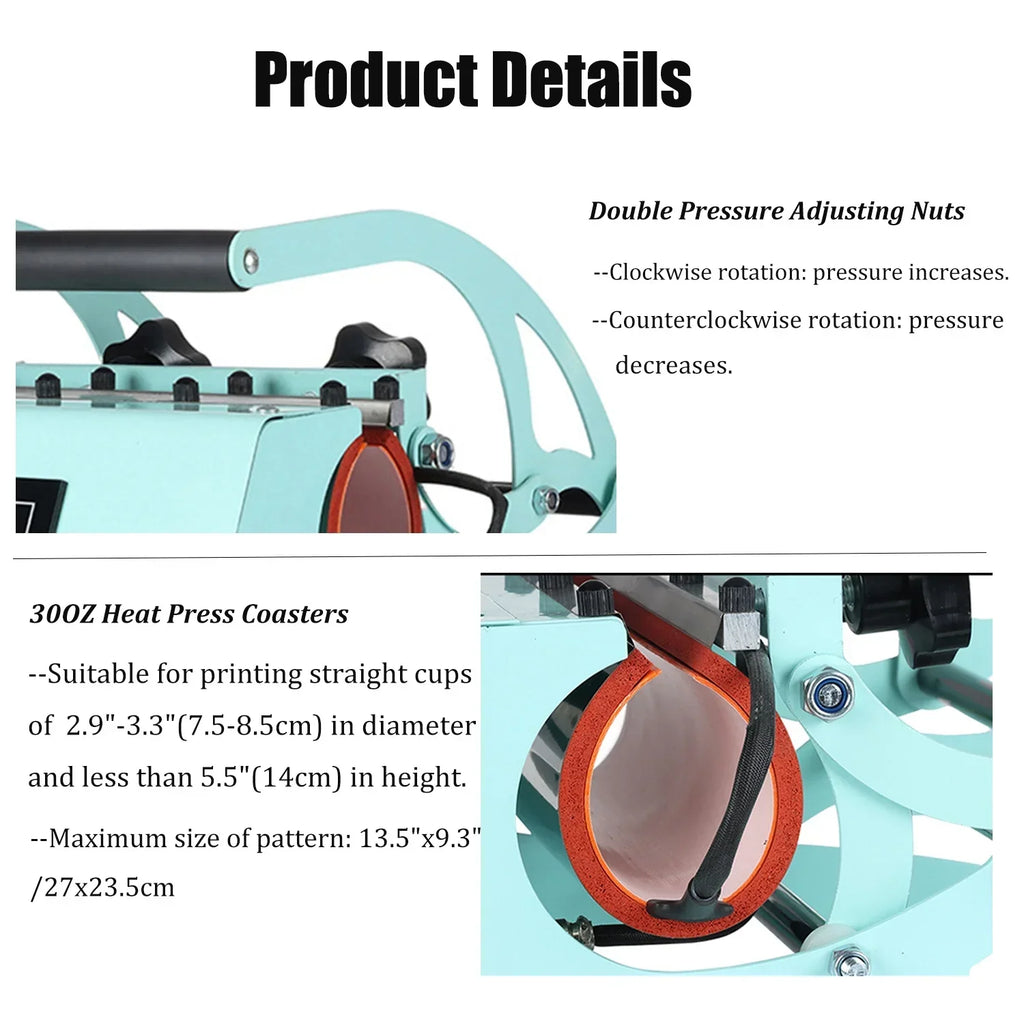Sublimation Mug Press Machine, Tumbler Heat Press for Straight Tumblers 20OZ Mugs, Cup Baking Machine, DIY Heating Transfer Print with Temperature Time Setting,Green