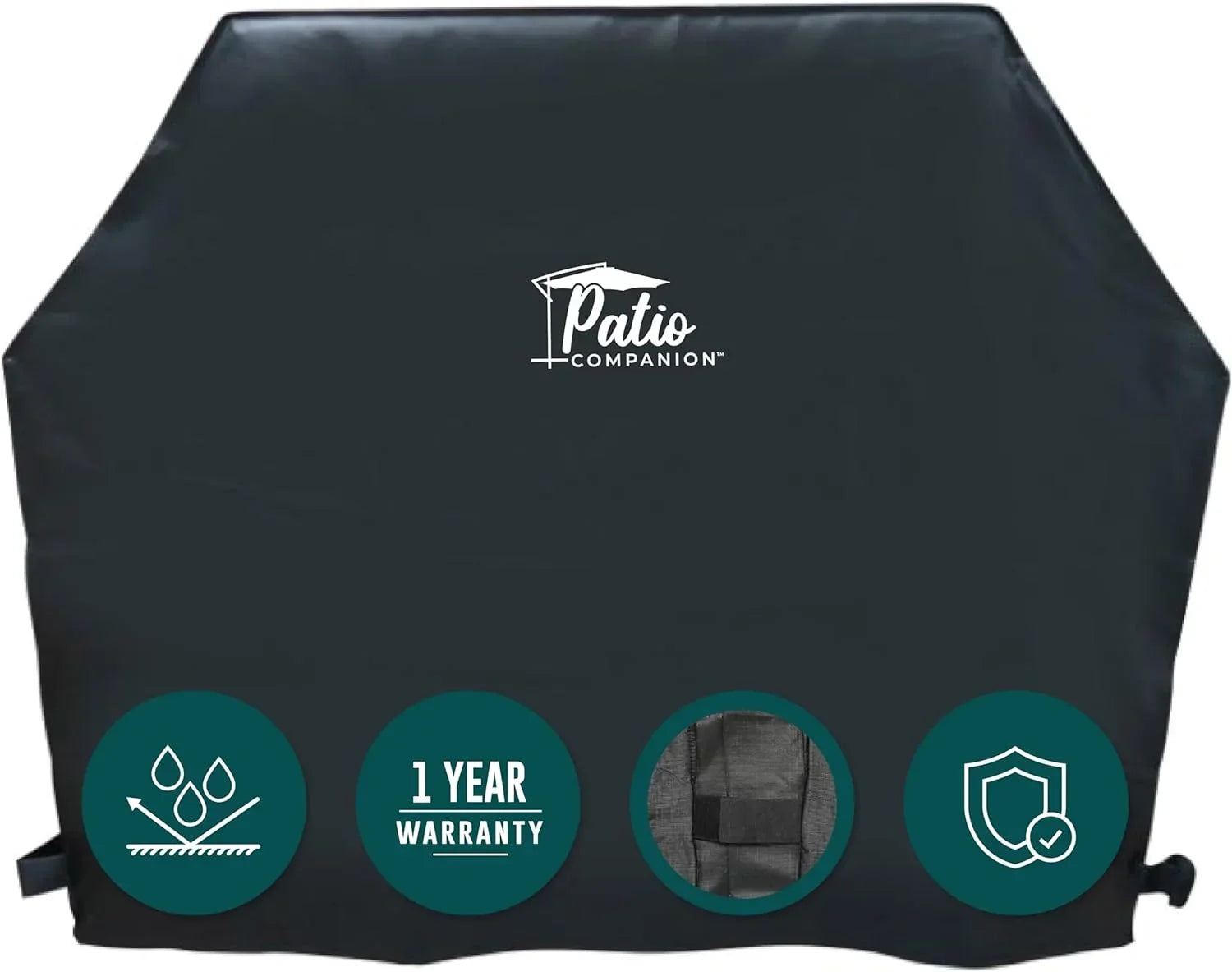 Patio Companion Essential, 80 Inch BBQ Grill Cover, 1 Year Warranty, Heavy-Duty Material, Waterproof and Weather Resistant, Gas Grill Cover for Weber, Char Broil, Broil King, Etc. Black