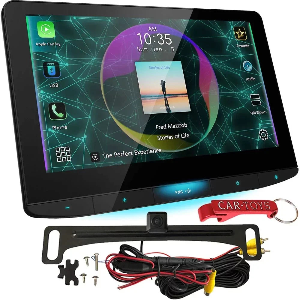 JVC KW-Z1000W Extra Large 10.1" Receiver Safe Driver's Bundle with Voxx HD Backup Camera. Double-DIN Stereo with Floating HD Display, Apple CarPlay, Android Auto, SiriusXM and Maestro Ready, Bluetoot