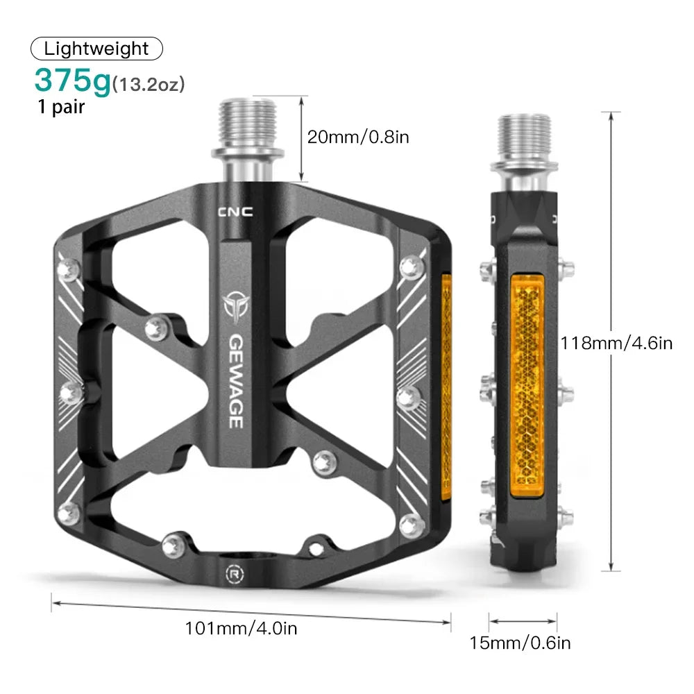 GEWAGE Bike Pedals Aluminum Alloy Pedals with Reflectors Mountain Bike Pedals Non-Slip Cycling Pedals Platform