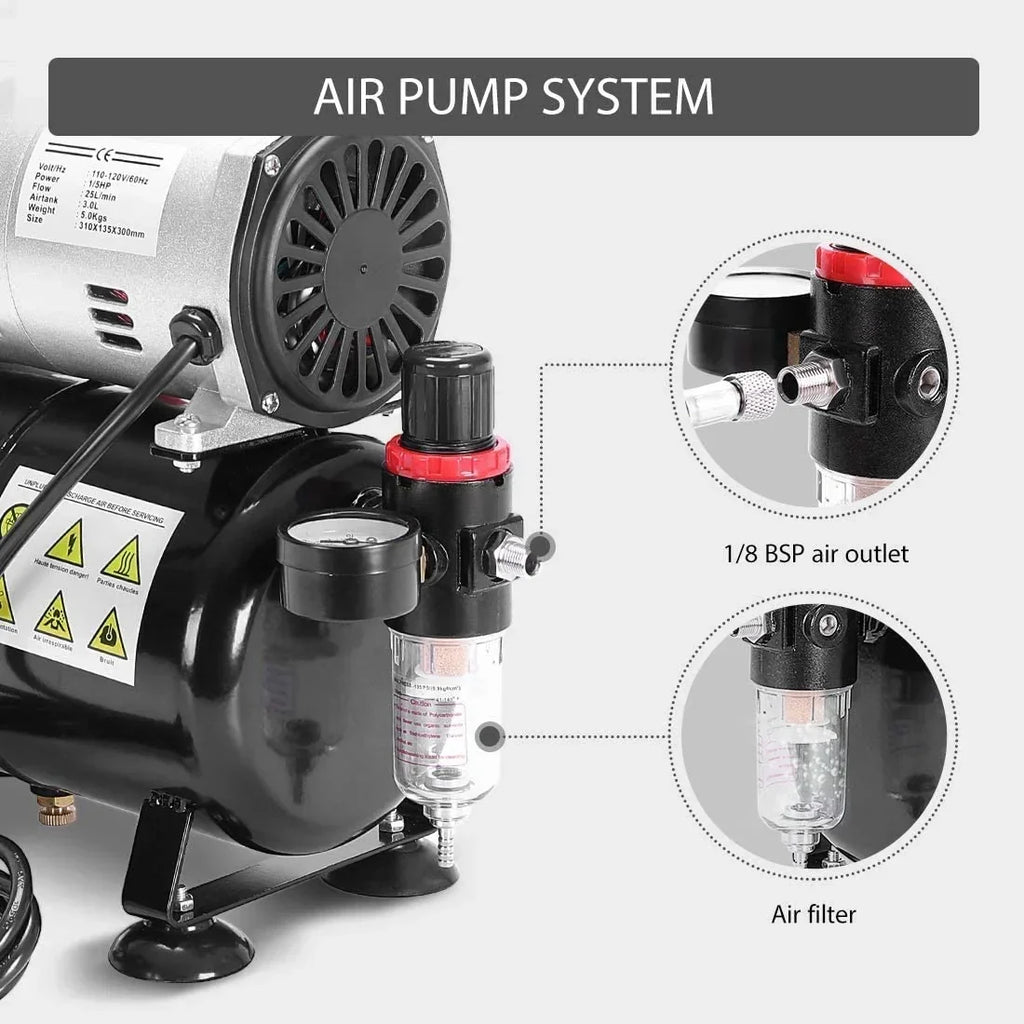 VIVOHOME 110-120V Professional Airbrushing Paint System with 1/5 HP Air Compressor and 1 Airbrush Kit for Tattoo Makeup Shoes Cake Decoration