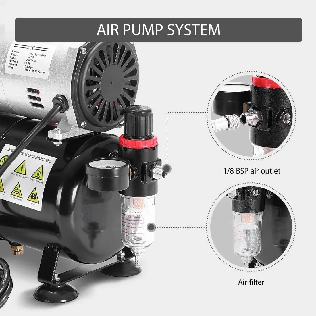 VIVOHOME 110-120V Professional Airbrushing Paint System with 1/5 HP Air Compressor and 1 Airbrush Kit for Tattoo Makeup Shoes Cake Decoration