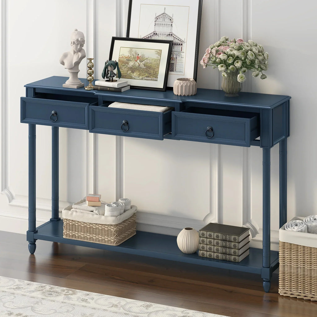 Console Table Sofa Table with Drawers for Entryway with Projecting Drawers and Long Shelf (Antique Navy, OLD SKU: WF189574AAM)