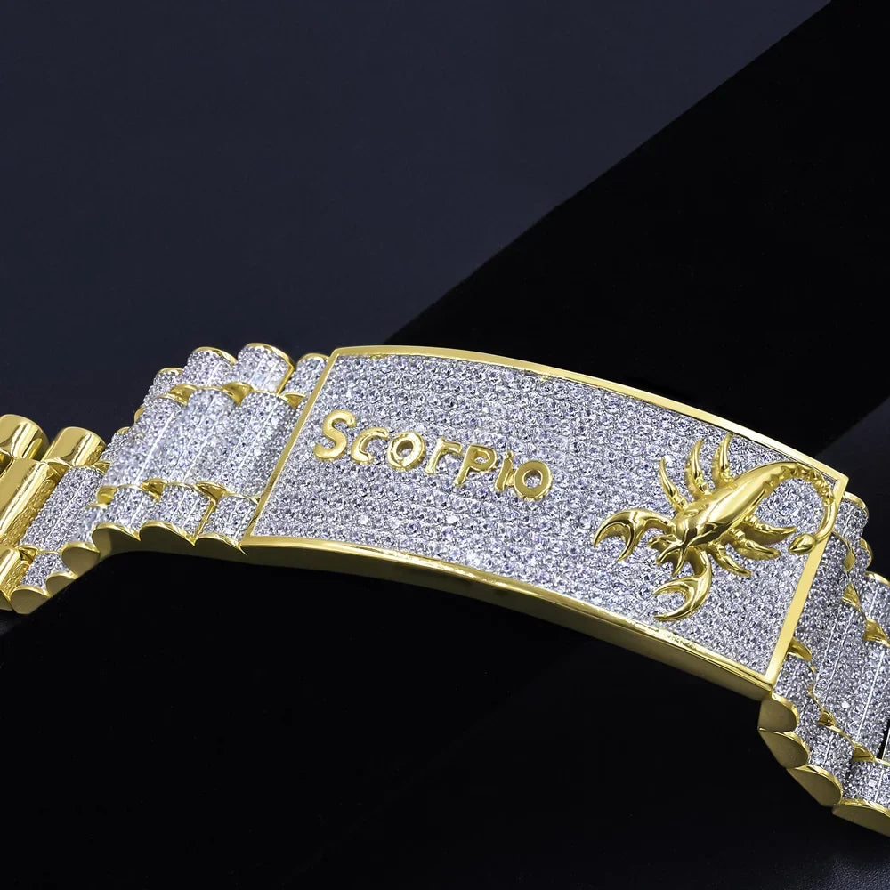 Mens Zodiac Sign Astrology Horoscope Scorpio 14K Gold Finish Simulated Diamond Bracelet 8.5''