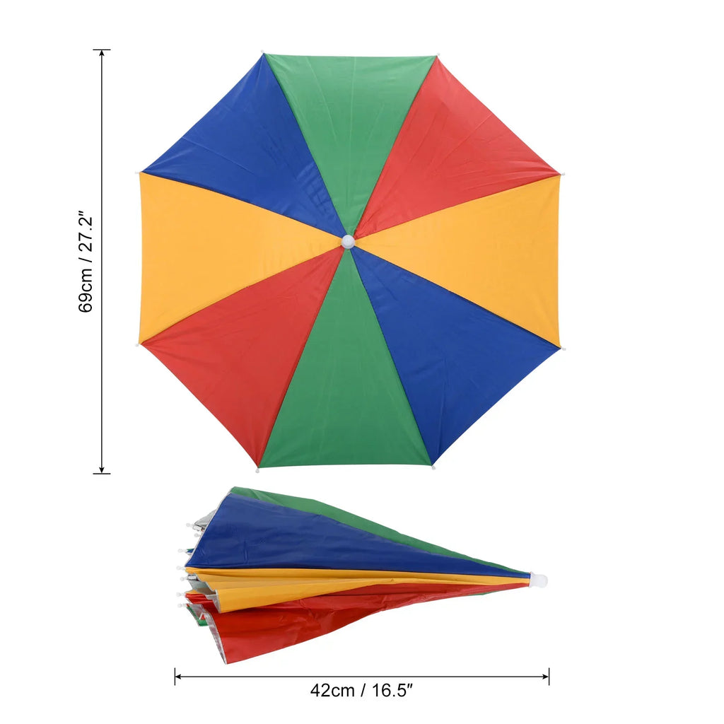 Uxcell OD 27.2" Umbrella Hat, 3Pcs Oxford Fabric Folding Single Layer Sun Rain Cap with Head Strip, Multicolor