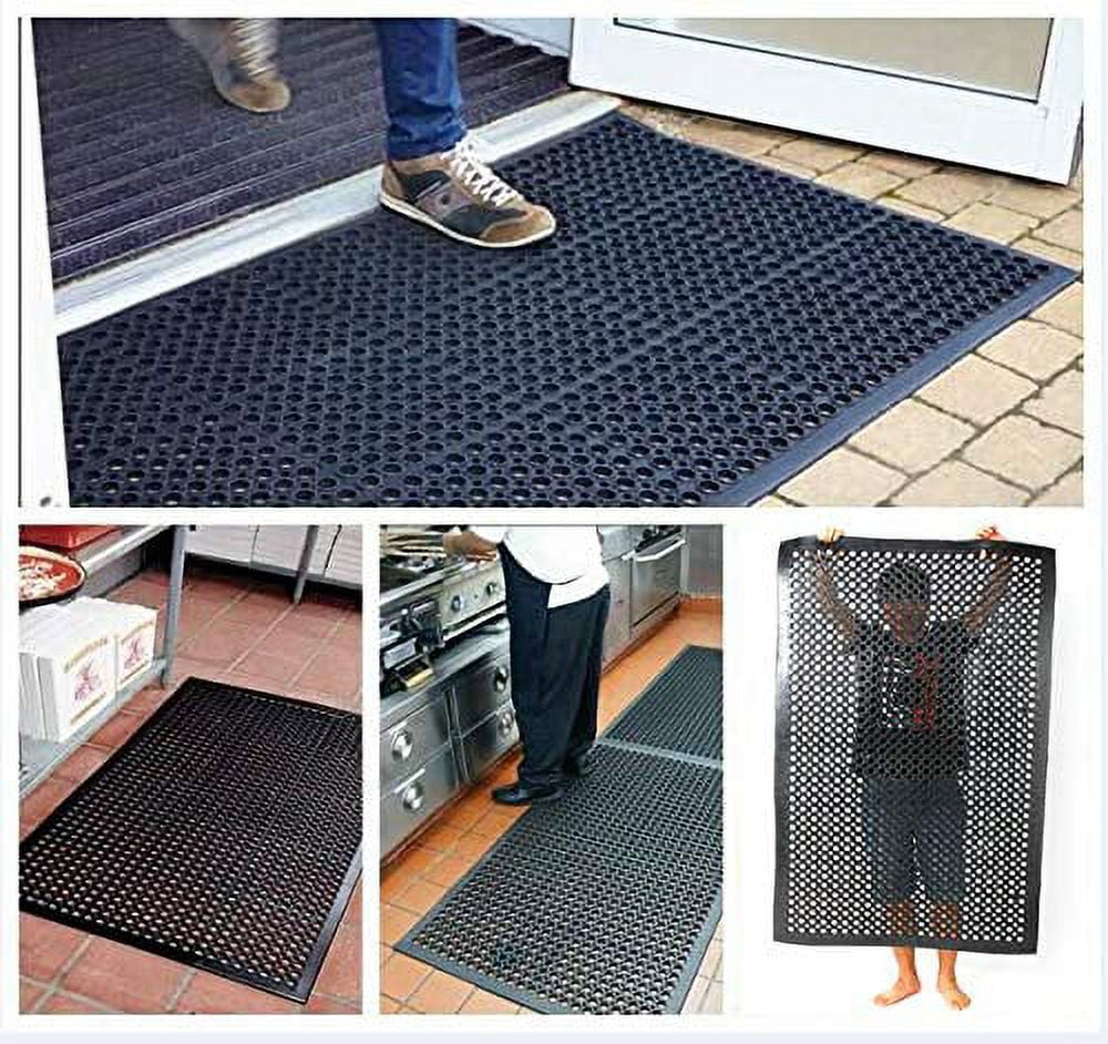 Heavy Duty Large Non-Slip Mat Bar Kitchen Industrial Multi-Functional Anti-Fatigue Drainage Rubber Non-Slip Hexagonal Mat Black 60*90cm