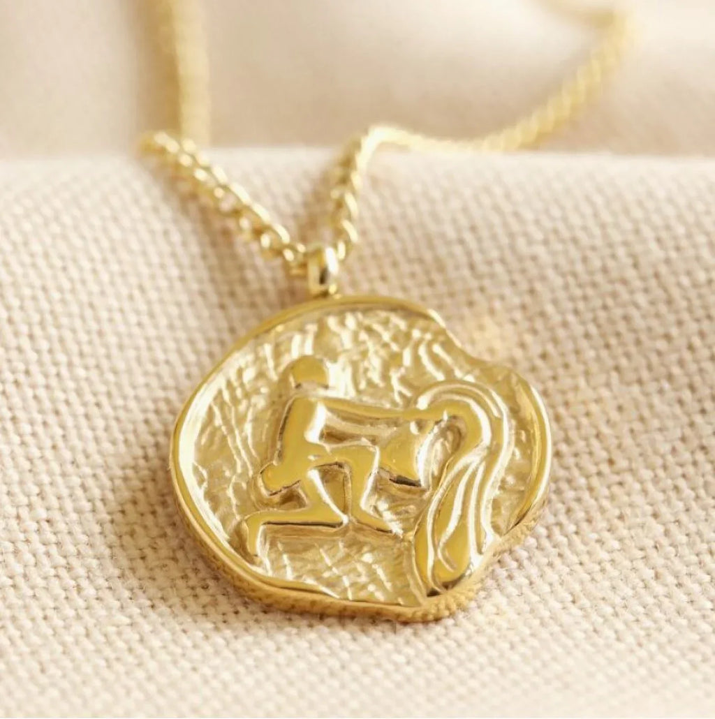 Blue Box Boutique Inc Gold Stainless Steel Aquarius Zodiac Pendant Necklace for Women, Teens | Horoscope, Birthday Gift