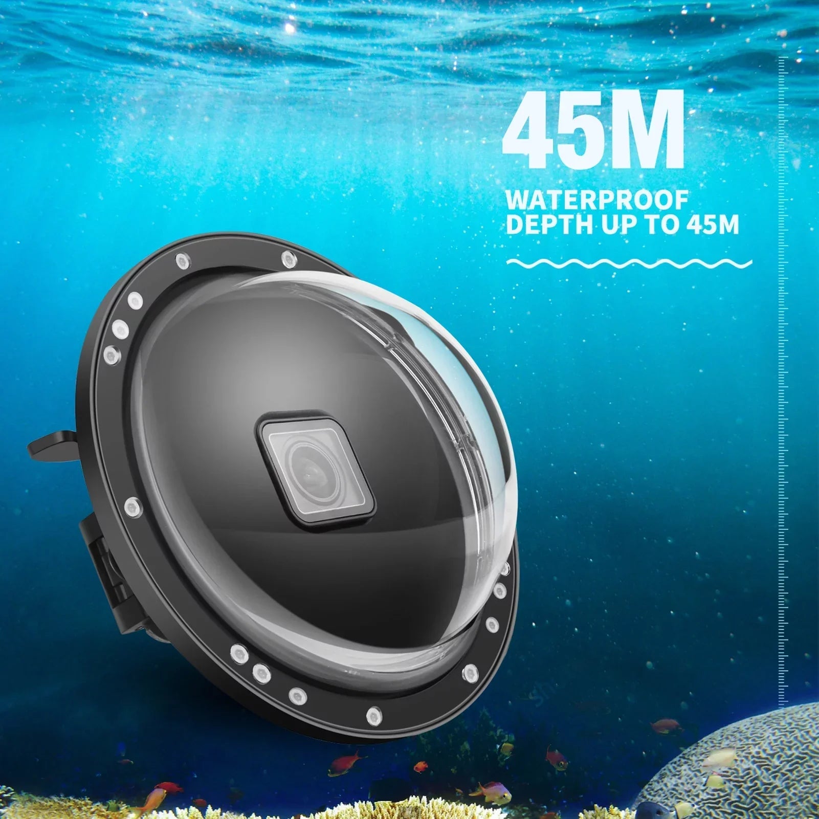 Waterproof Dome Port Case for  9 Black and  10SHOOT XTGP559, Dual Handle, 45m Waterproof, 180° Wide Angle