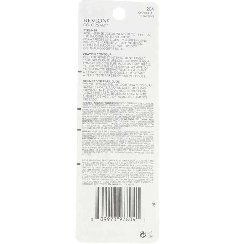 Revlon Colorstay Eyeliner Pencil, Charcoal [204], 0.01 Oz (Pack Of 4)