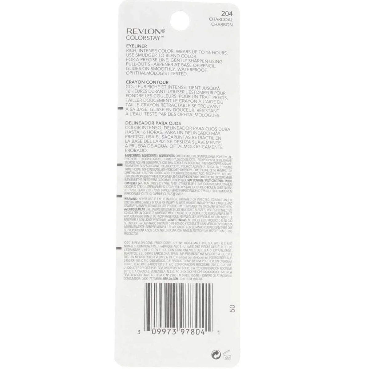 Revlon Colorstay Eyeliner Pencil, Charcoal [204], 0.01 Oz (Pack Of 4)