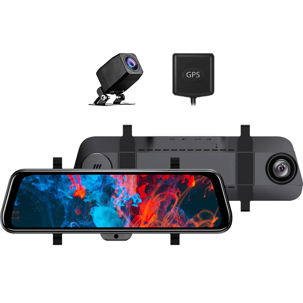 TSUWAY TECH 10"Mirror Dash Cam Anti High Beam and Reflection,GPS Antenna Included,Black