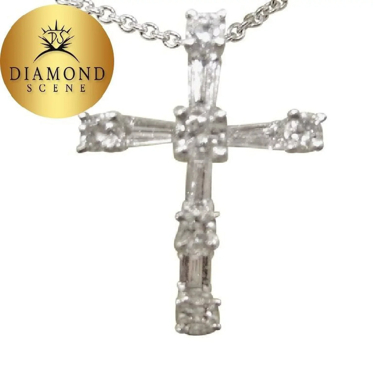 DIAMOND ROUND BRILLIANT BAGUETTE CROSS PENDANT